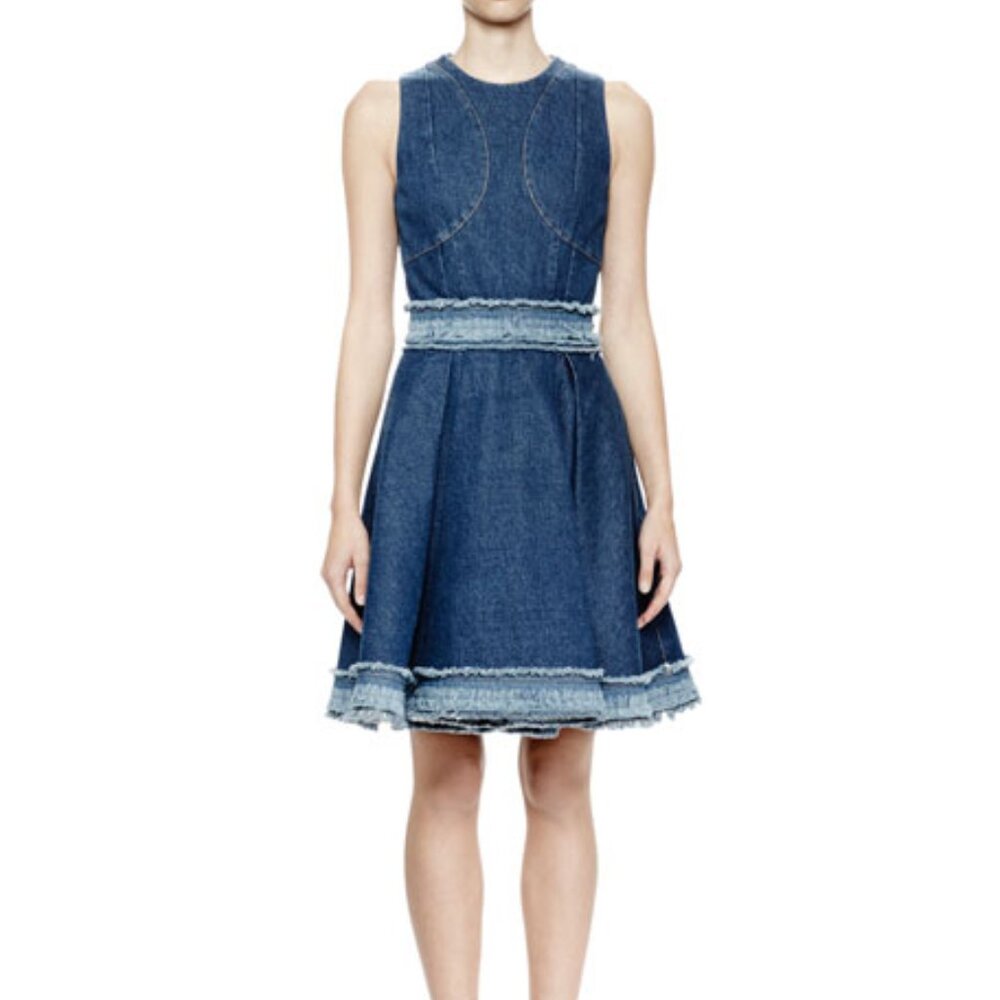 Alexander McQueen NWOT $1600 Fit and Flare Raw Edge Denim Dress READ INFO